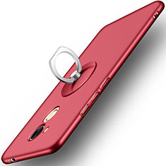 Funda Dura Plastico Rigida Mate con Anillo de dedo Soporte para Huawei Honor V9 Play Rojo