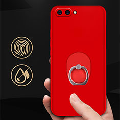 Funda Dura Plastico Rigida Mate con Anillo de dedo Soporte para Huawei Honor View 10 Rojo