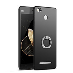 Funda Dura Plastico Rigida Mate con Anillo de dedo Soporte para Xiaomi Redmi 3 Pro Negro
