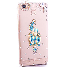 Funda Dura Rigida Lujo Diamante Brillante Pavo real para Huawei Enjoy 5S Azul Cielo