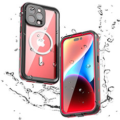 Funda Impermeable Bumper Silicona y Plastico Waterproof Carcasa 360 Grados con Mag-Safe Magnetic para Apple iPhone 14 Pro Max Rojo