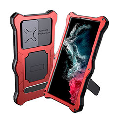 Funda Impermeable Bumper Silicona y Plastico Waterproof Carcasa 360 Grados con Soporte para Samsung Galaxy S23 Ultra 5G Rojo