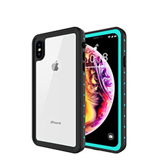 Funda Impermeable Bumper Silicona y Plastico Waterproof Carcasa 360 Grados W01 para Apple iPhone X Cian