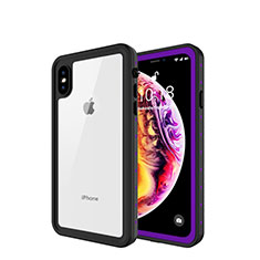 Funda Impermeable Bumper Silicona y Plastico Waterproof Carcasa 360 Grados W01 para Apple iPhone X Morado