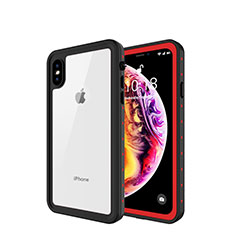 Funda Impermeable Bumper Silicona y Plastico Waterproof Carcasa 360 Grados W01 para Apple iPhone X Rojo