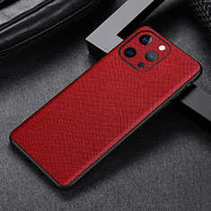 Funda Lujo Cuero Carcasa A04 para Apple iPhone 16 Pro Max Rojo