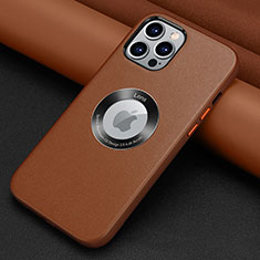 Funda Lujo Cuero Carcasa A08 para Apple iPhone 13 Pro Max Marron