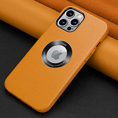 Funda Lujo Cuero Carcasa A08 para Apple iPhone 13 Pro Max Naranja