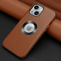 Funda Lujo Cuero Carcasa A08 para Apple iPhone 14 Marron