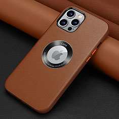 Funda Lujo Cuero Carcasa A08 para Apple iPhone 14 Pro Marron