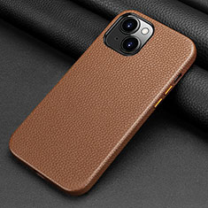 Funda Lujo Cuero Carcasa A09 para Apple iPhone 14 Plus Marron