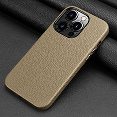 Funda Lujo Cuero Carcasa A09 para Apple iPhone 15 Pro Gris