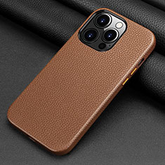 Funda Lujo Cuero Carcasa A09 para Apple iPhone 15 Pro Marron