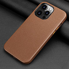 Funda Lujo Cuero Carcasa A13 para Apple iPhone 15 Pro Marron