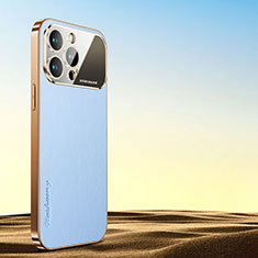 Funda Lujo Cuero Carcasa AC1 para Apple iPhone 15 Pro Max Azul Claro