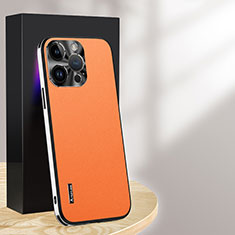 Funda Lujo Cuero Carcasa AT1 para Apple iPhone 15 Pro Naranja