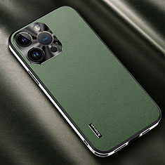 Funda Lujo Cuero Carcasa AT2 para Apple iPhone 14 Pro Max Verde