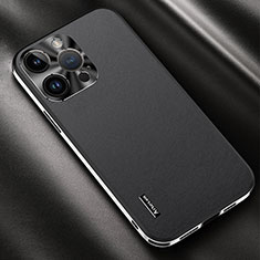 Funda Lujo Cuero Carcasa AT2 para Apple iPhone 14 Pro Negro