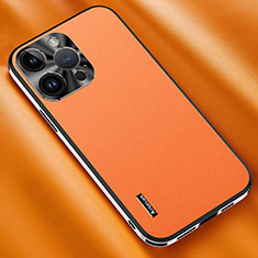 Funda Lujo Cuero Carcasa AT2 para Apple iPhone 15 Pro Max Naranja