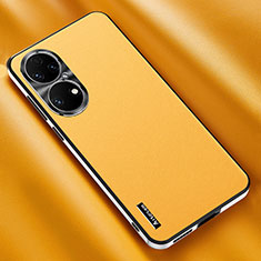 Funda Lujo Cuero Carcasa AT2 para Huawei P50 Amarillo