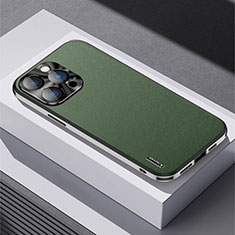 Funda Lujo Cuero Carcasa AT5 para Apple iPhone 16 Pro Verde