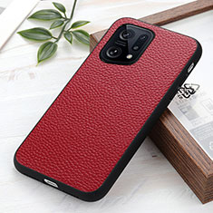 Funda Lujo Cuero Carcasa B02H para Oppo Find X5 5G Rojo