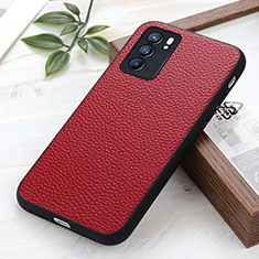 Funda Lujo Cuero Carcasa B02H para Oppo Reno6 5G Rojo