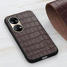 Funda Lujo Cuero Carcasa B04H para Huawei P50 Pro Marron