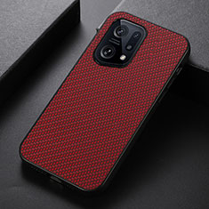 Funda Lujo Cuero Carcasa B05H para Oppo Find X5 5G Rojo