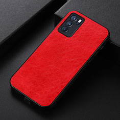 Funda Lujo Cuero Carcasa B05H para Oppo Reno6 Pro 5G India Rojo