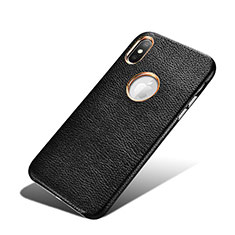 Funda Lujo Cuero Carcasa C01 para Apple iPhone Xs Negro