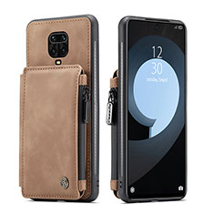 Funda Lujo Cuero Carcasa C01S para Xiaomi Redmi Note 9S Marron Claro