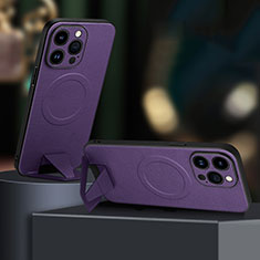 Funda Lujo Cuero Carcasa con Mag-Safe Magnetic LD1 para Apple iPhone 13 Pro Max Morado