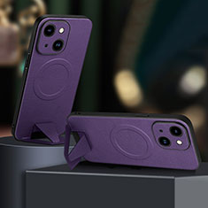 Funda Lujo Cuero Carcasa con Mag-Safe Magnetic LD1 para Apple iPhone 14 Morado