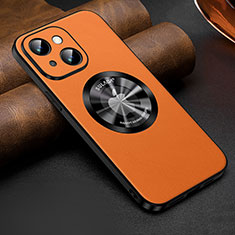 Funda Lujo Cuero Carcasa con Mag-Safe Magnetic LD2 para Apple iPhone 15 Plus Naranja