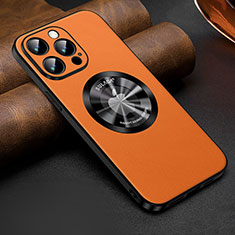 Funda Lujo Cuero Carcasa con Mag-Safe Magnetic LD2 para Apple iPhone 15 Pro Max Naranja