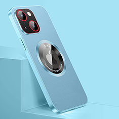 Funda Lujo Cuero Carcasa con Mag-Safe Magnetic QC1 para Apple iPhone 14 Azul Cielo