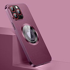 Funda Lujo Cuero Carcasa con Mag-Safe Magnetic QC1 para Apple iPhone 15 Pro Max Rojo