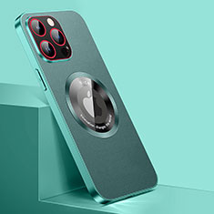 Funda Lujo Cuero Carcasa con Mag-Safe Magnetic QC1 para Apple iPhone 15 Pro Max Verde