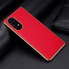 Funda Lujo Cuero Carcasa DL2 para Huawei P50 Rojo