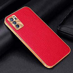 Funda Lujo Cuero Carcasa DL2 para Oppo Reno6 5G Rojo