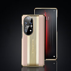 Funda Lujo Cuero Carcasa JB6 para Huawei P50e Oro