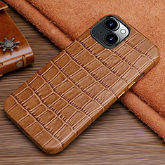 Funda Lujo Cuero Carcasa L01 para Apple iPhone 15 Plus Marron