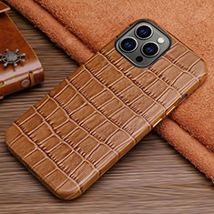 Funda Lujo Cuero Carcasa L01 para Apple iPhone 15 Pro Marron