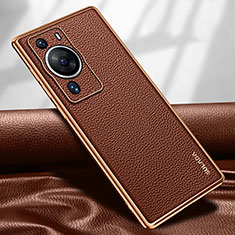 Funda Lujo Cuero Carcasa LD1 para Huawei P60 Marron