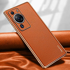 Funda Lujo Cuero Carcasa LD1 para Huawei P60 Pro Naranja