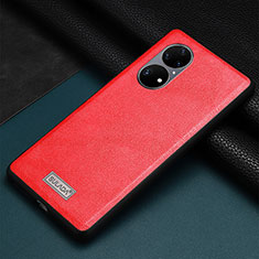 Funda Lujo Cuero Carcasa LD2 para Huawei P50 Rojo