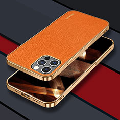 Funda Lujo Cuero Carcasa LD3 para Apple iPhone 15 Pro Max Naranja