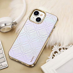 Funda Lujo Cuero Carcasa LD4 para Apple iPhone 15 Plata