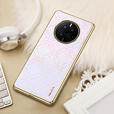 Funda Lujo Cuero Carcasa LD4 para Huawei Mate 50 Plata